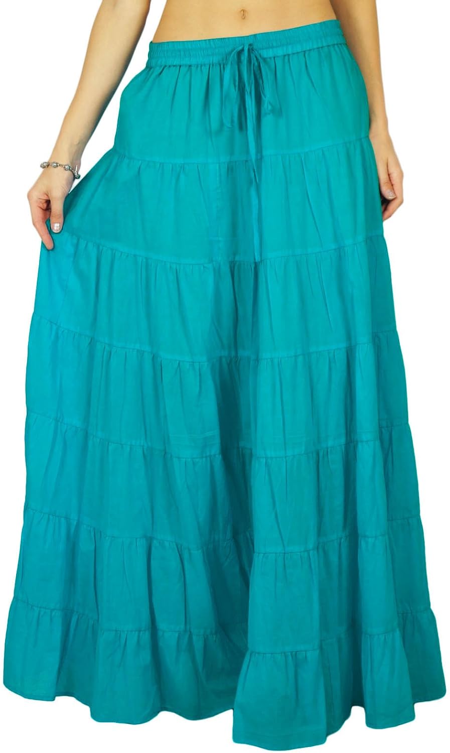 Solid Long Maxi Cotton Beach Wear Skirt For Women Elastic Waist Skirt Summer Wear