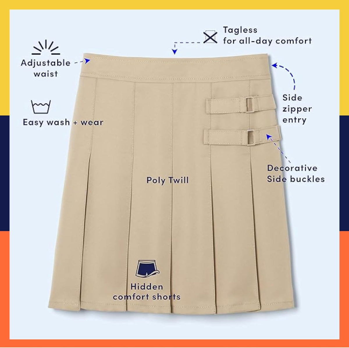 French Toast Girls Adjustable Waist Pleated-Front Two-tab Scooter