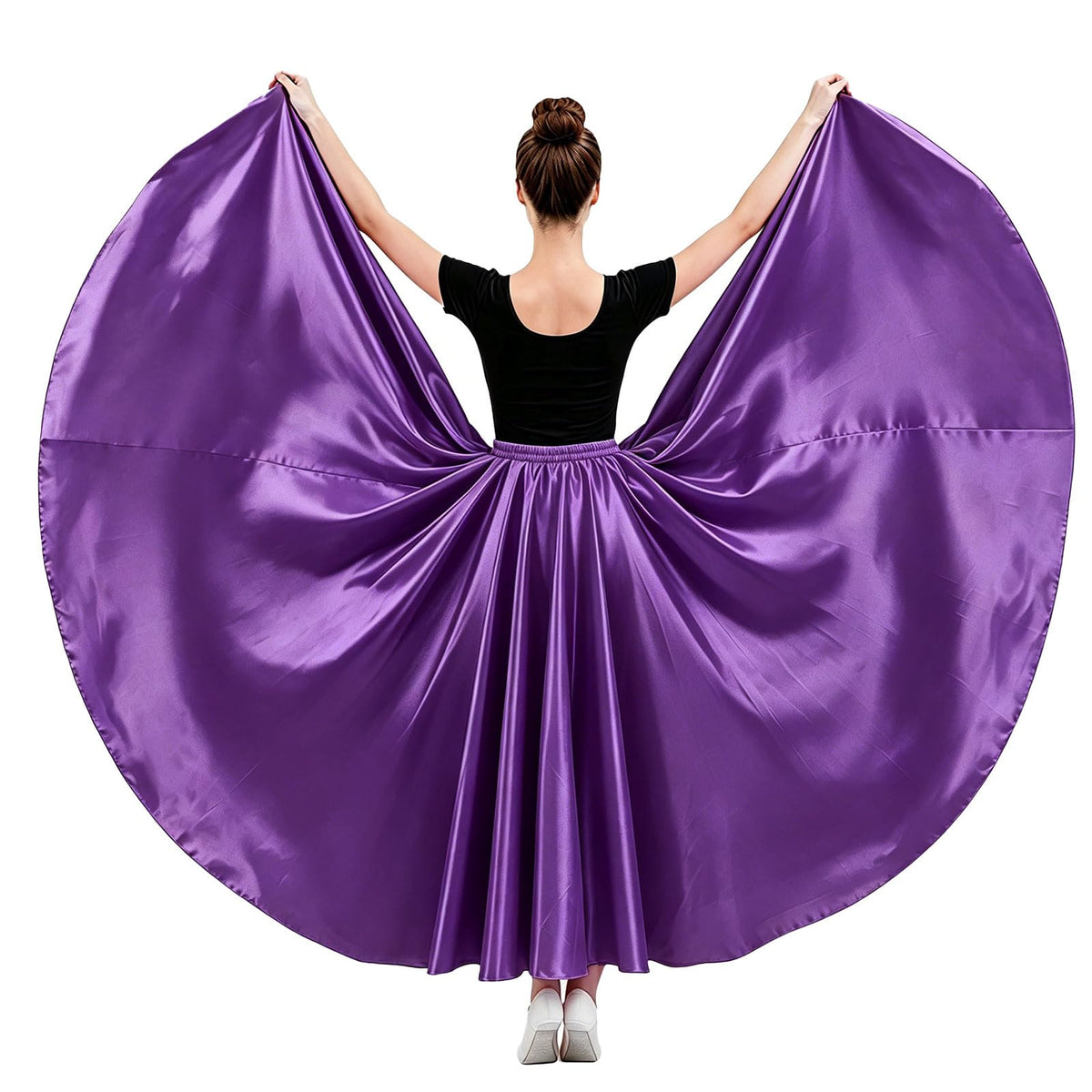 Womens Satin Long Maxi Dance Skirt with 360 & 540 Degrees for Performance Daily Wear