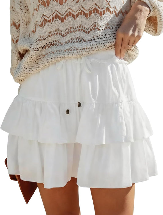 LOMON Flowy Skorts for Women Boho Ruffled High Waist Mini Tiered Skirts