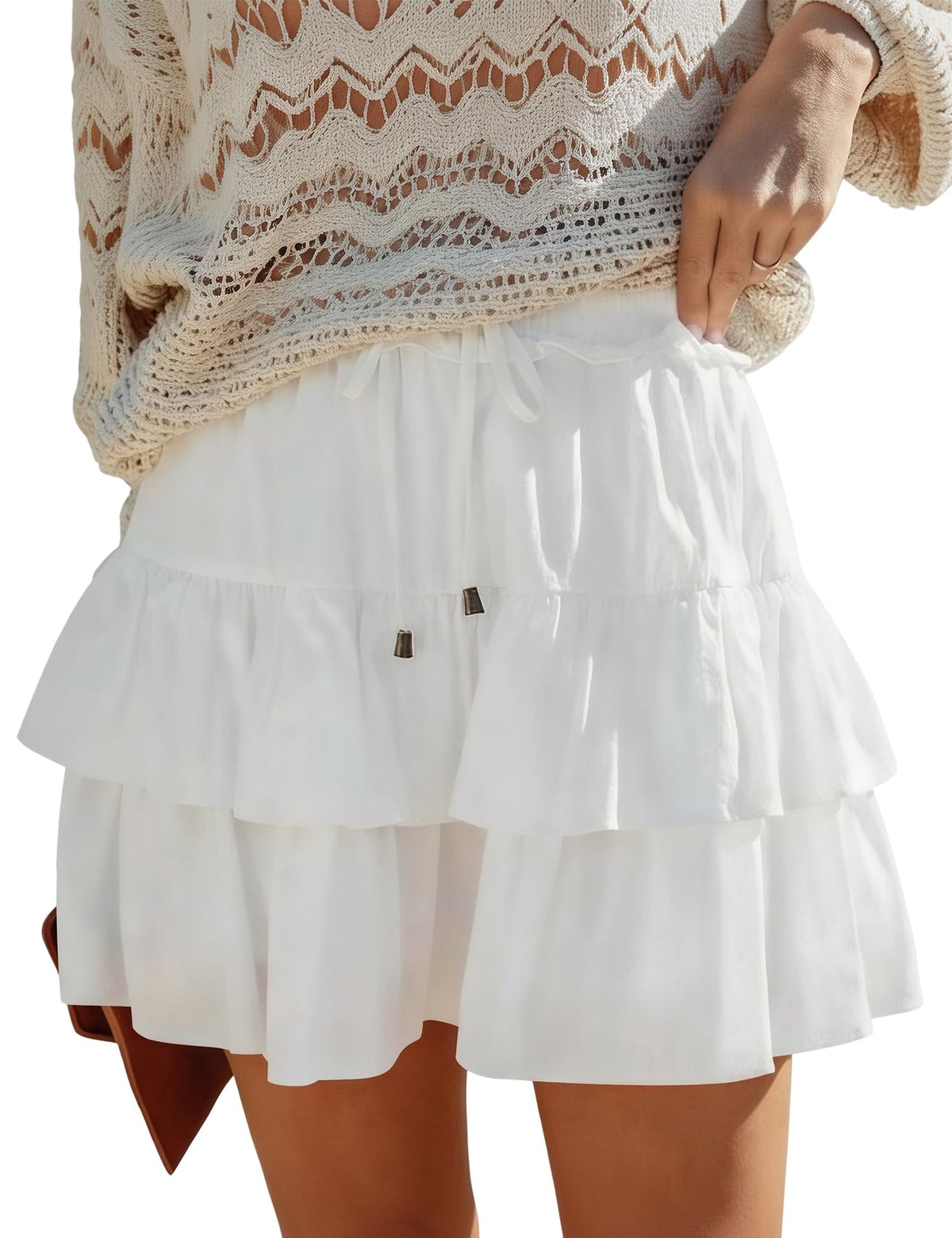 LOMON Flowy Skorts for Women Boho Ruffled High Waist Mini Tiered Skirts