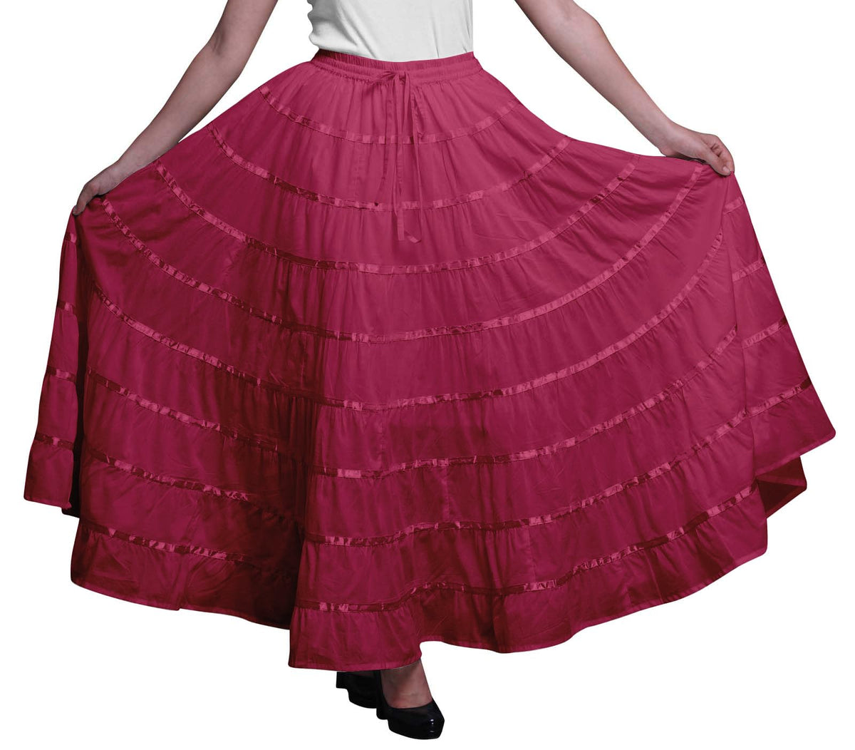 Solid Long Maxi Cotton Beach Wear Skirt for Women Elastic Waist Skirt Summer Wear