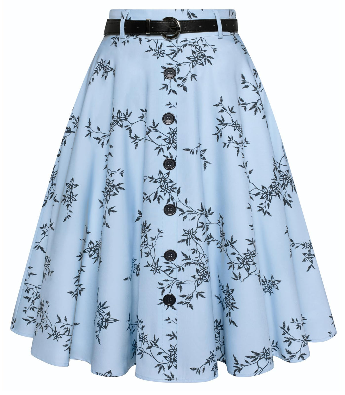 Belle Poque Women's Vintage Stretch High Waist A-Line Flared Midi Skirts with Pockets & Belts