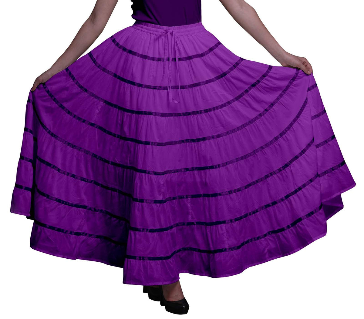 Solid Long Maxi Cotton Beach Wear Skirt for Women Elastic Waist Skirt Summer Wear