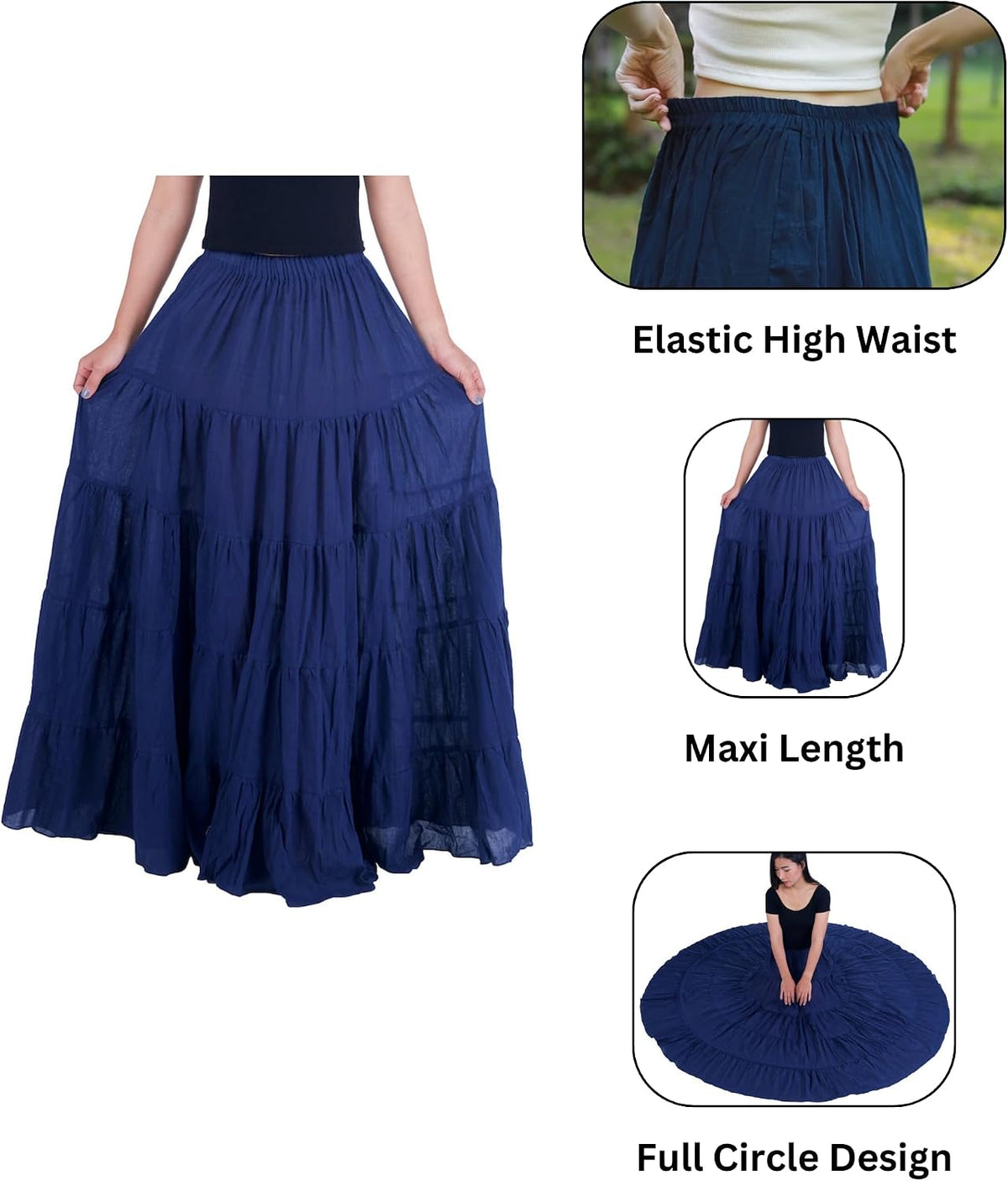 Lannaclothesdesign Women's Cotton Long Ruffle Maxi Skirt