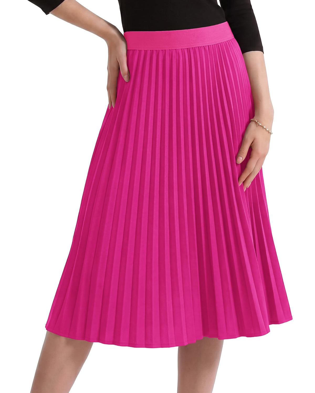 CZYINXIAN Pleated Midi Skirts for Women Elastic High Waist A-Line Skirt