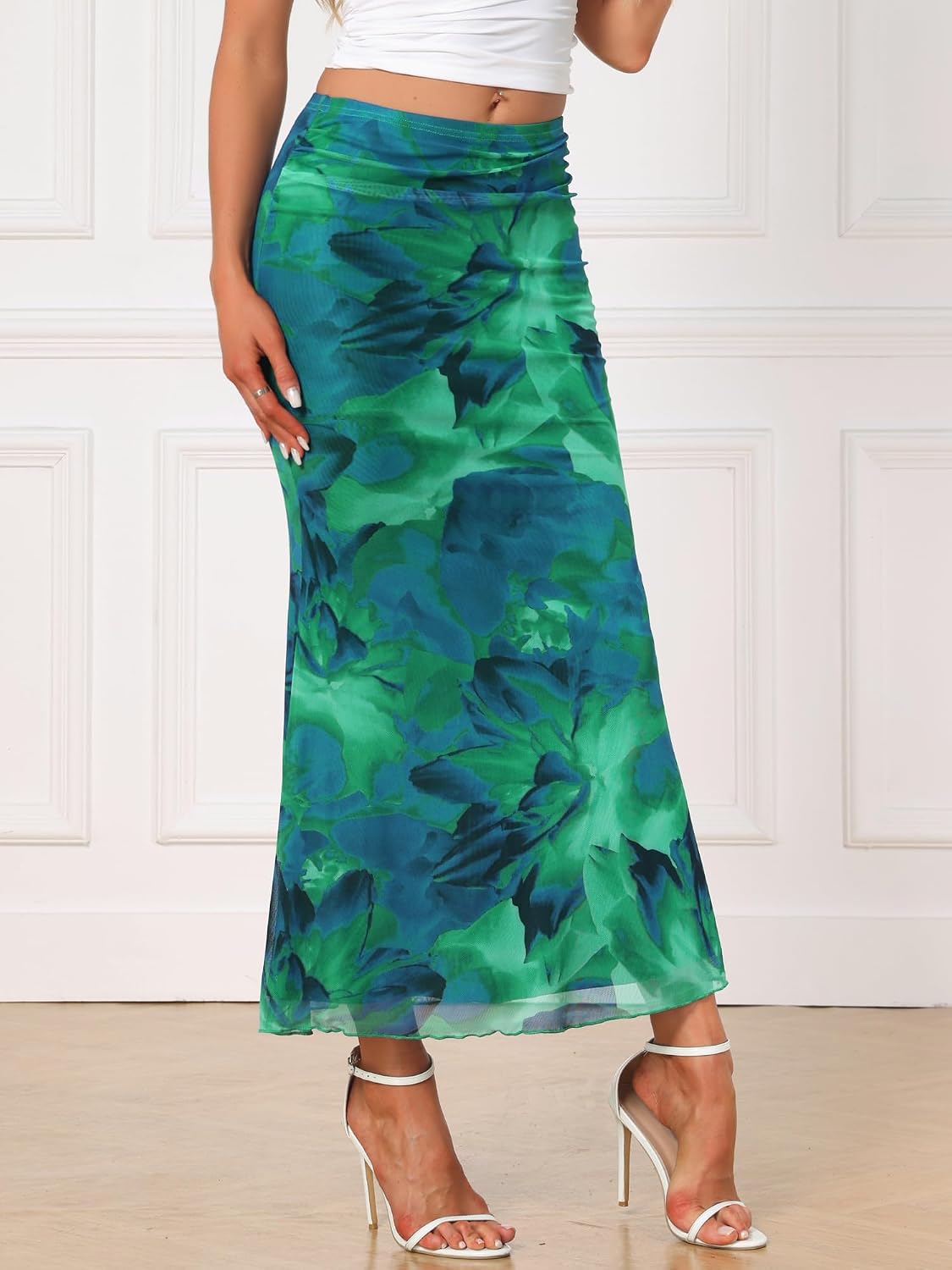 Allegra K Floral Mesh Maxi Skirt for Women Summer 2026 High Waisted Boho Bodycon Fishtail Long Skirts