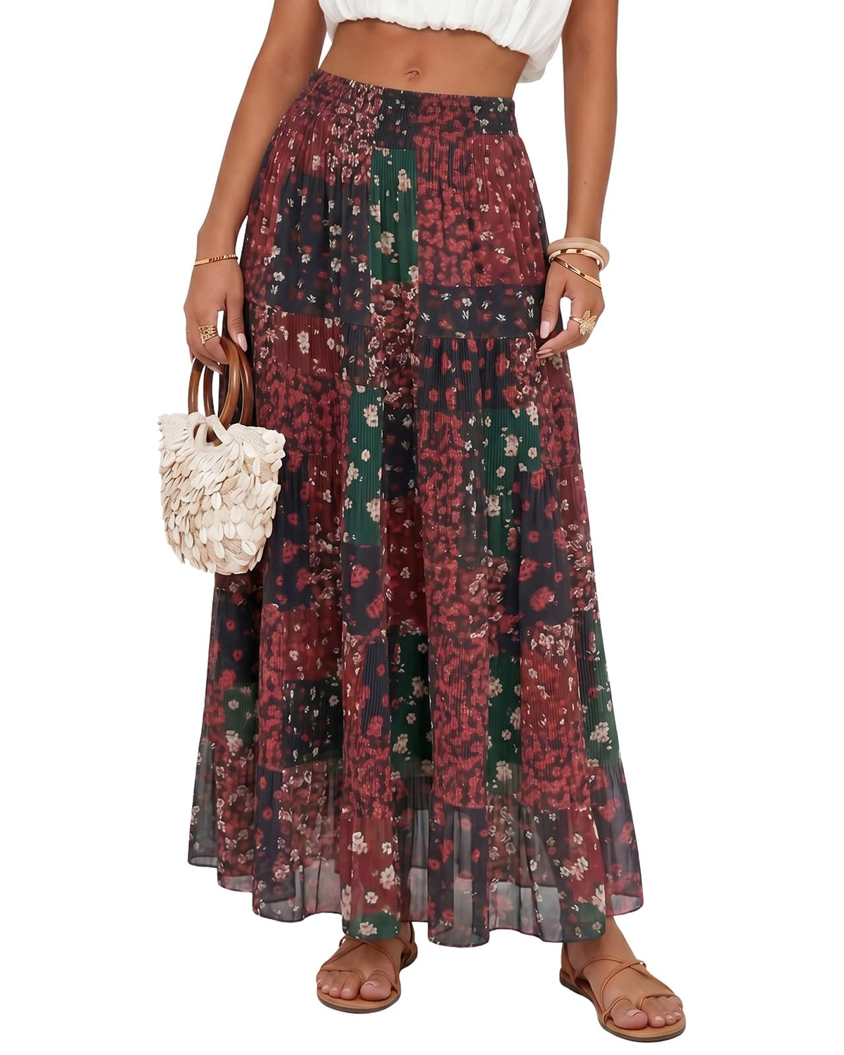 Women's Chiffon Maxi Skirt Pleated High Waisted Flowy Long Skirts