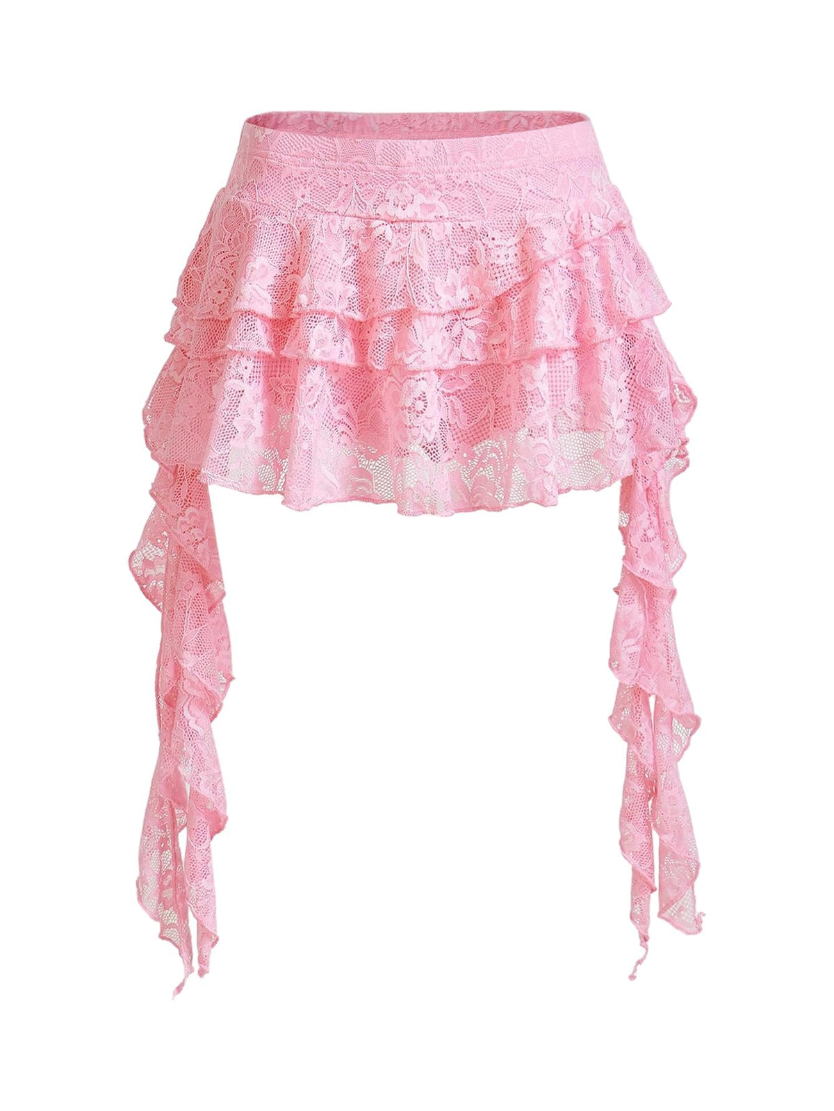 Women's Y2K Mini Skirt Ruffle Lace Mesh Asymmetrical Flowy Short Skort