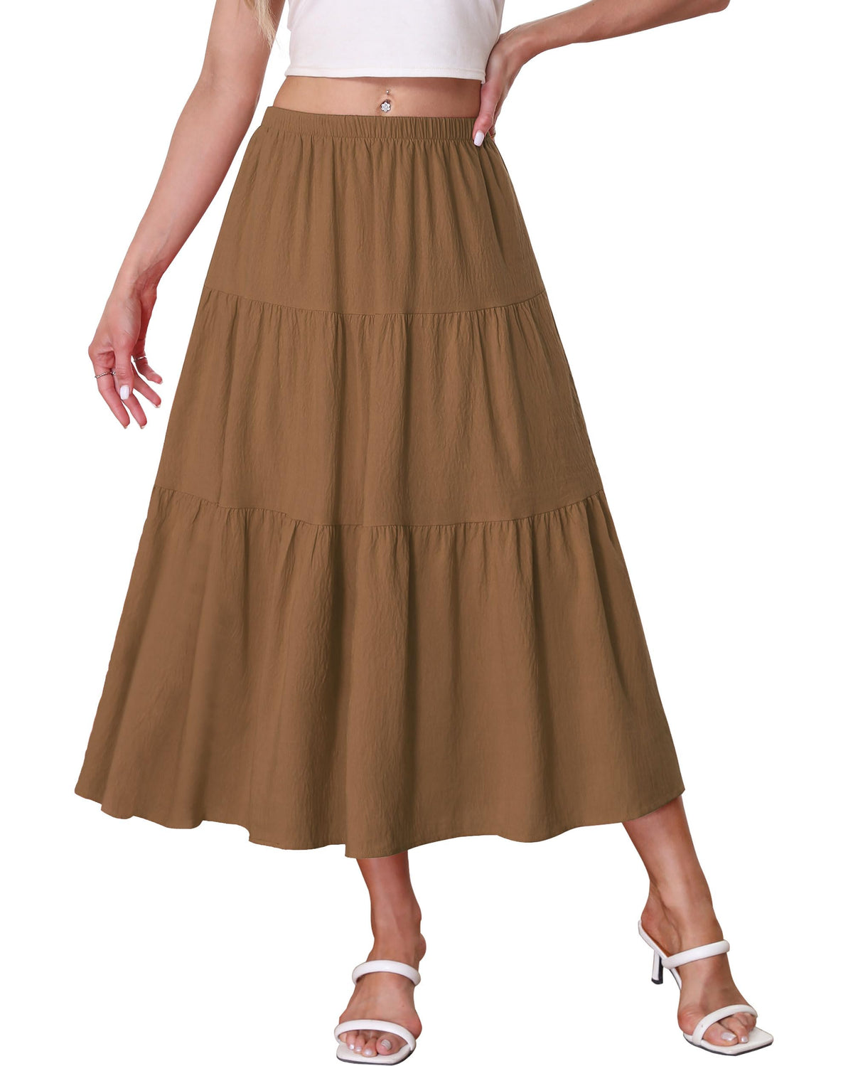 Kingfancy Women's Boho Midi Skirt A-Line Flowy Skirts