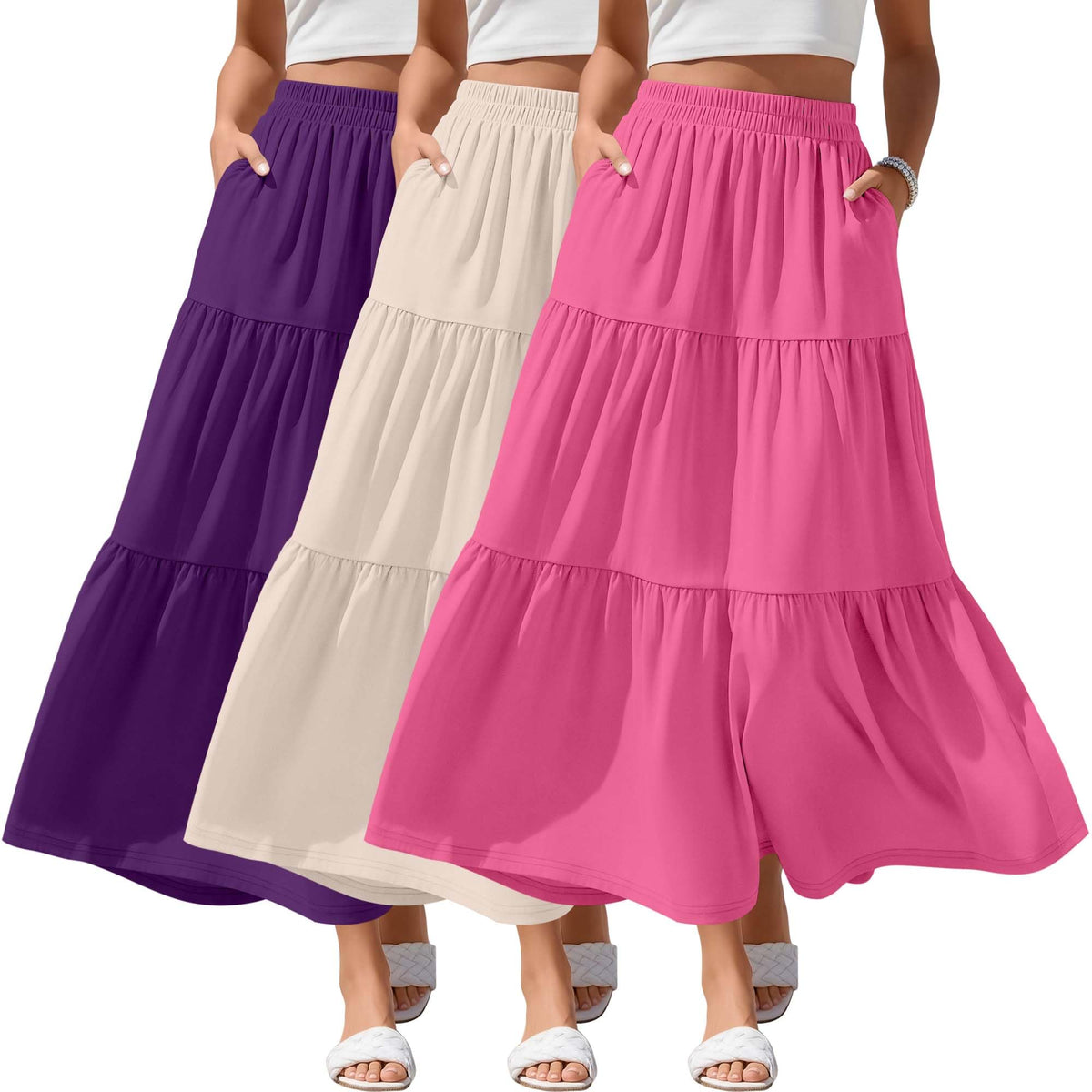 3 Pack Women's Maxi Tiered Skirts