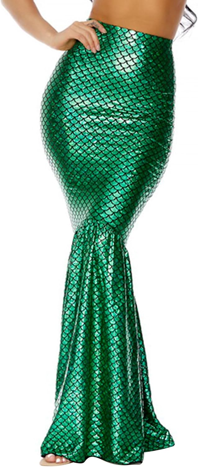 Women Halloween Mermaid Sequin Scale Skirt Package Hip High Waist Fishtail Costume Role-Play Party Cos Outfits