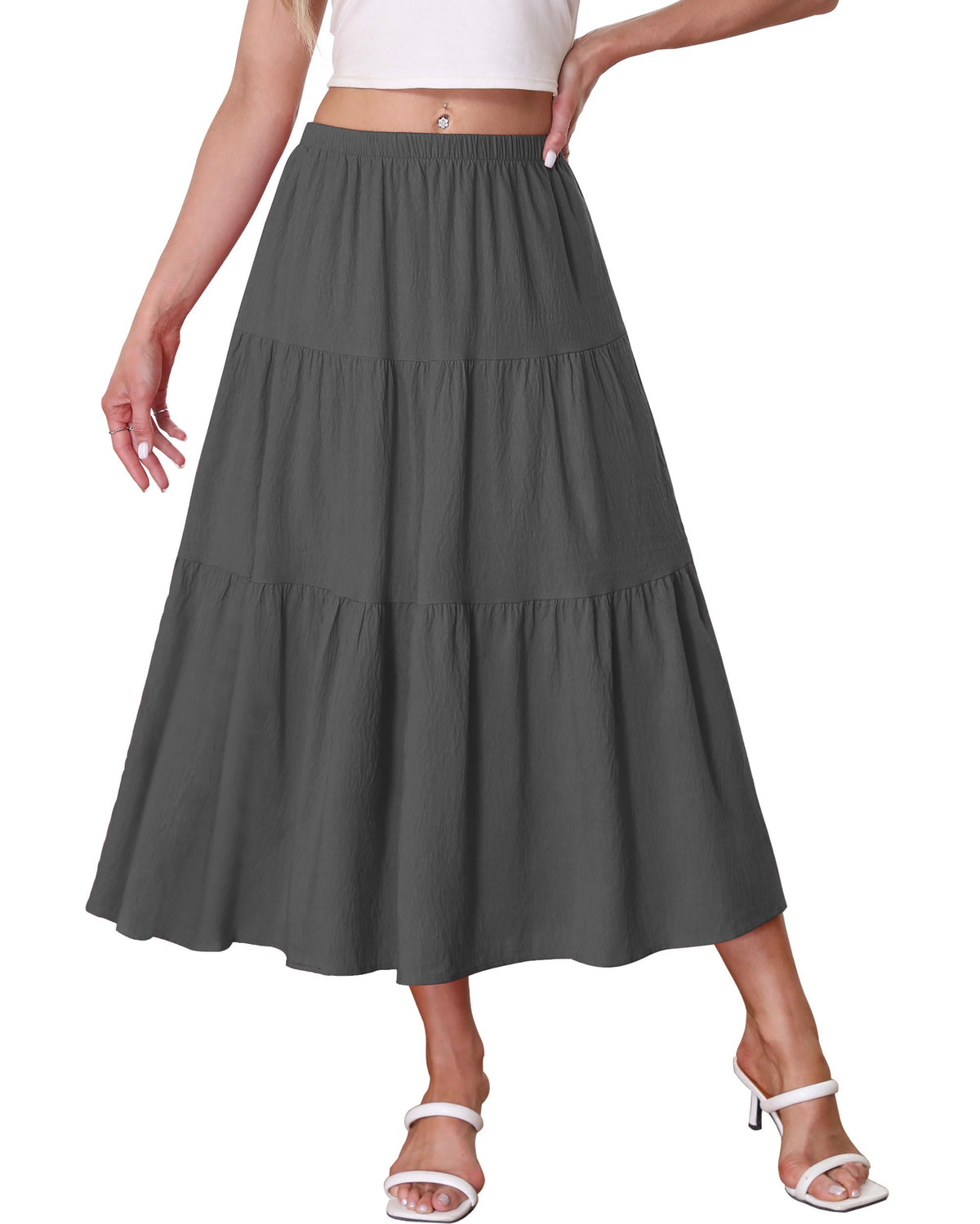 Kingfancy Women's Boho Midi Skirt A-Line Flowy Skirts