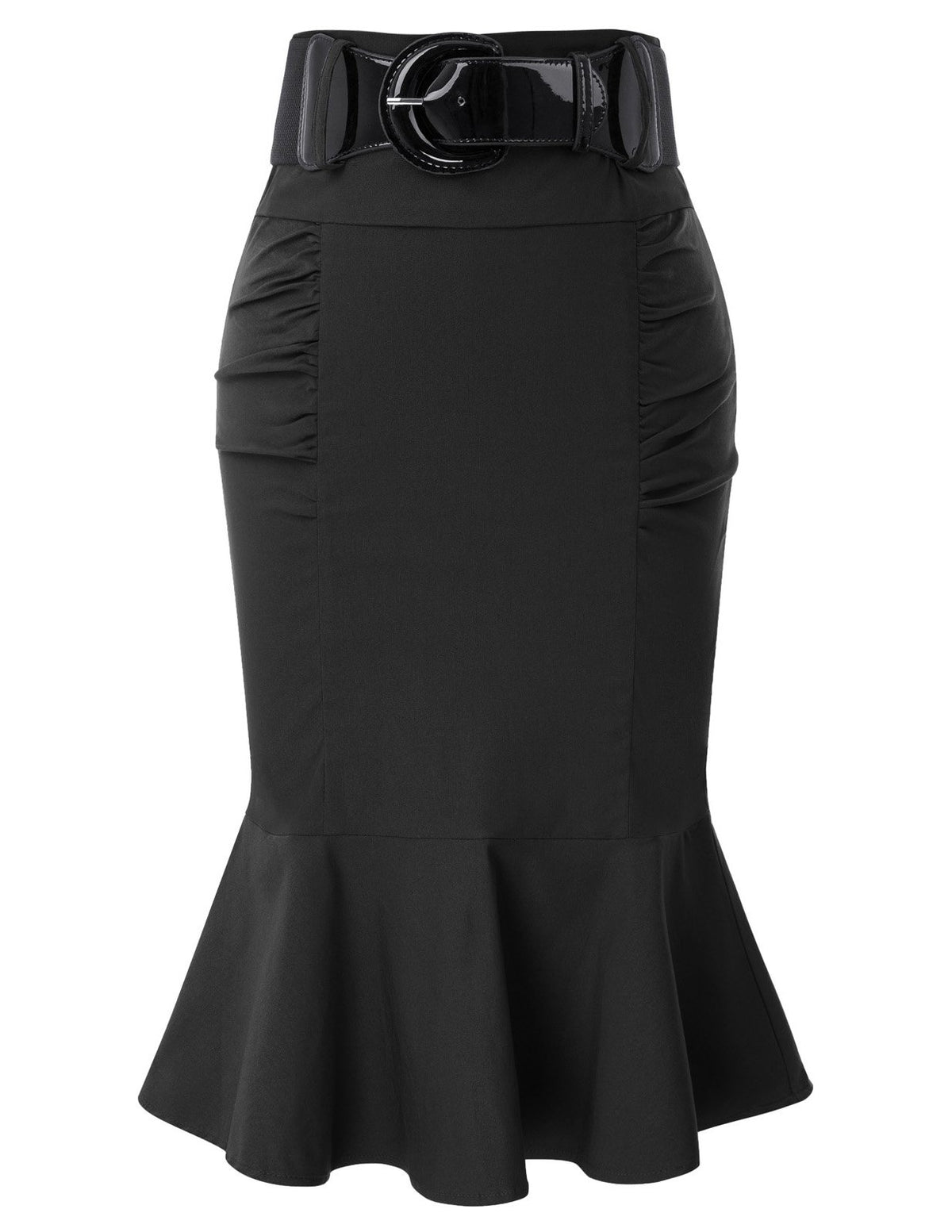 Belle Poque Women’s High Waisted Peplum Midi Pencil Skirt Work Business Skirts with Belt