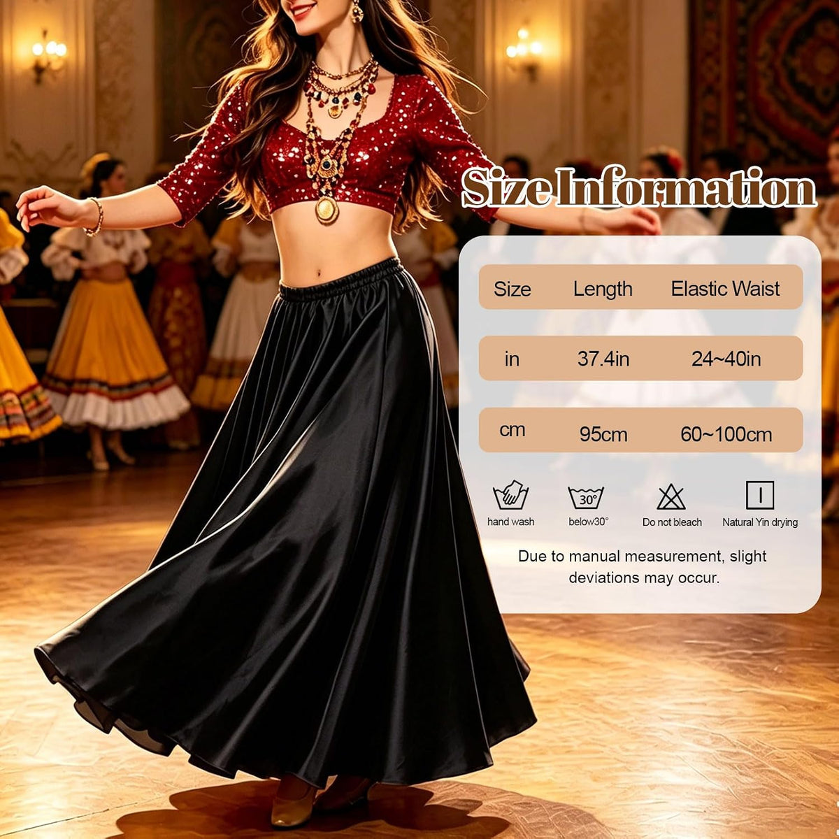 Womens Satin Long Maxi Dance Skirt with 360 & 540 Degrees for Performance Daily Wear