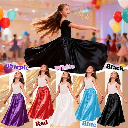 Girls Satin Ankle Length Swing Dance Full Circle Dance Skirt