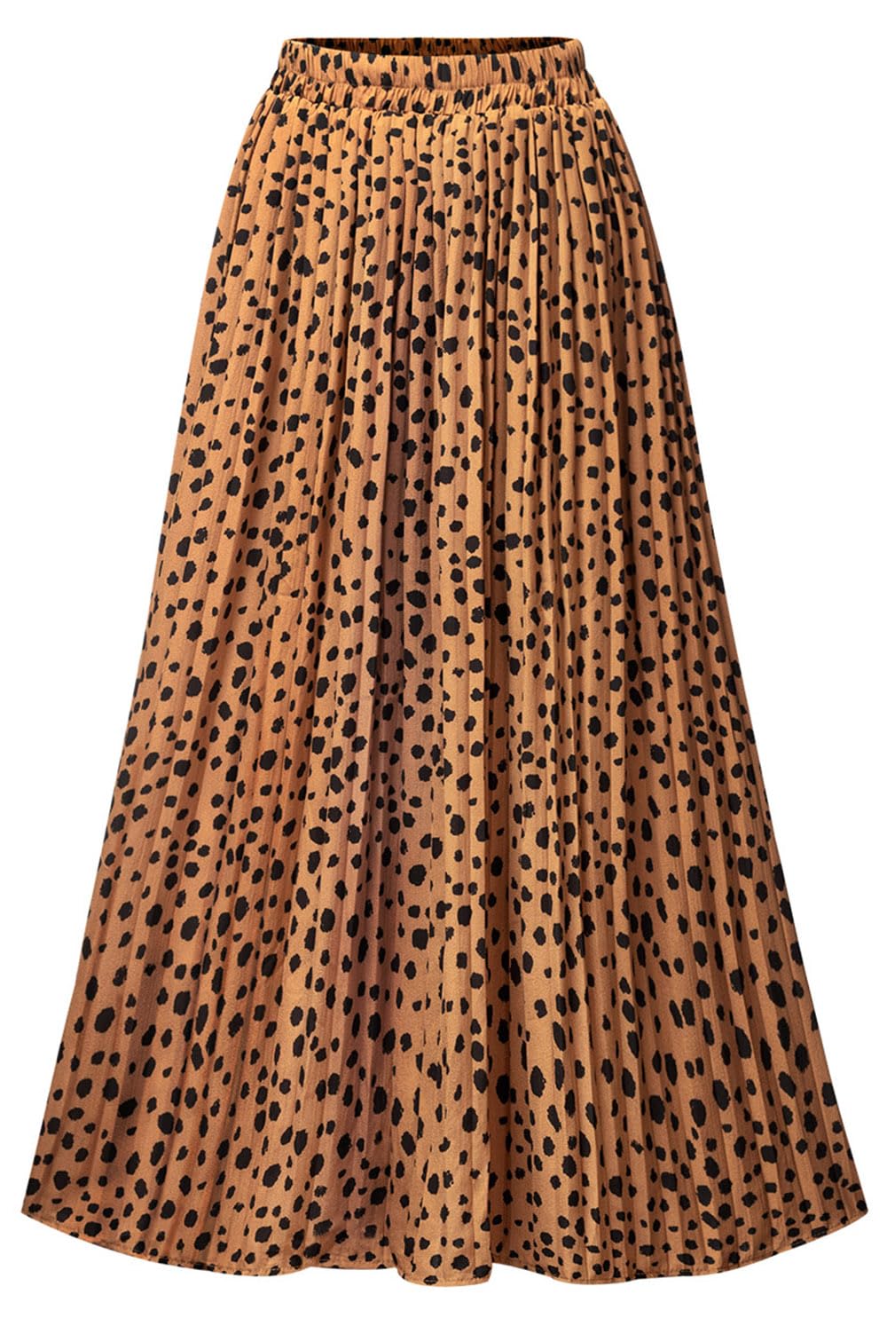 Basoteeuo Womens Skirt Leopard Print Midi Long Shirring Pleated Skirts High Waisted A Line Skirts