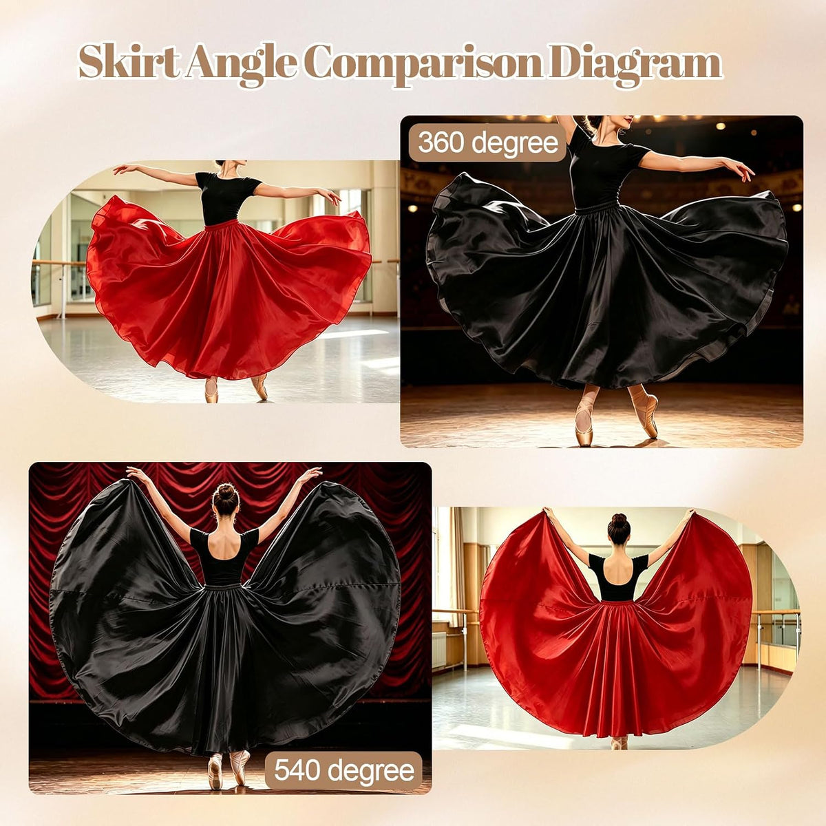 Womens Satin Long Maxi Dance Skirt with 360 & 540 Degrees for Performance Daily Wear
