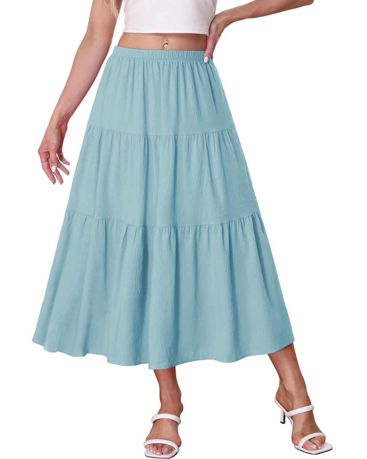 Kingfancy Women's Boho Midi Skirt A-Line Flowy Skirts