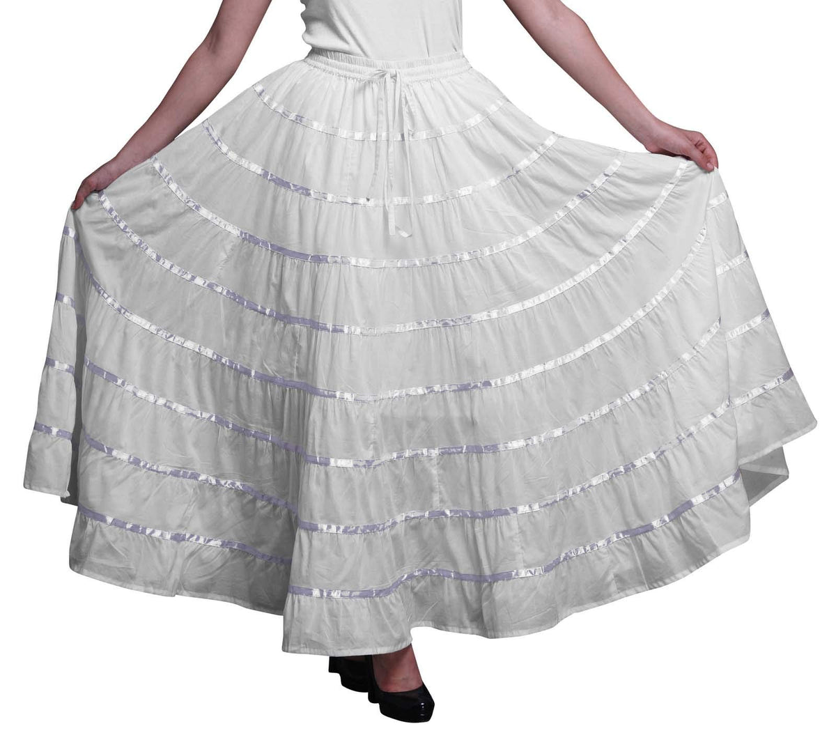 Solid Long Maxi Cotton Beach Wear Skirt for Women Elastic Waist Skirt Summer Wear