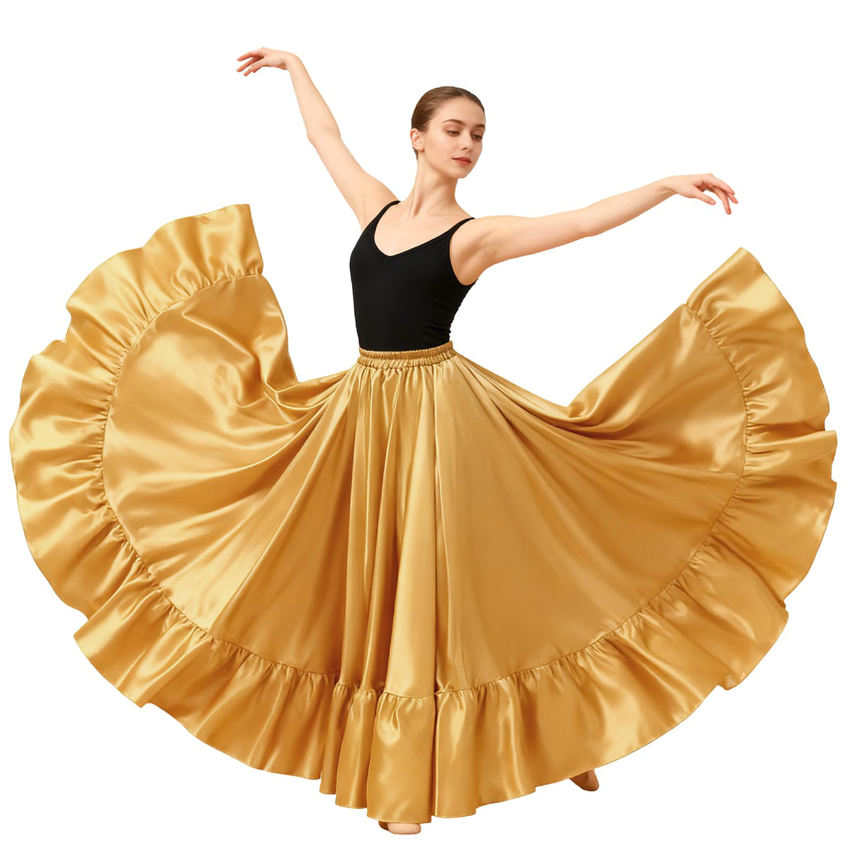 Satin Belly Dance Skirt for Women Maxi Midi Dress Circle Skirt Elastic Waist Stage Performance Holiday Party Dance Skirts