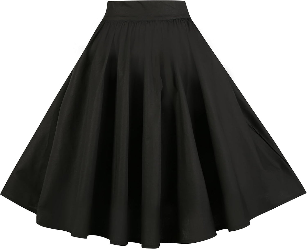 BI.TENCON Women Vintage Skirt Smock Waist Rockabilly Swing Casual Party Skirts