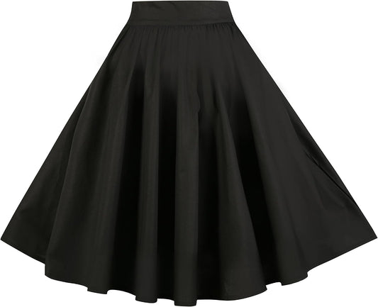 BI.TENCON Women Vintage Skirt Smock Waist Rockabilly Swing Casual Party Skirts
