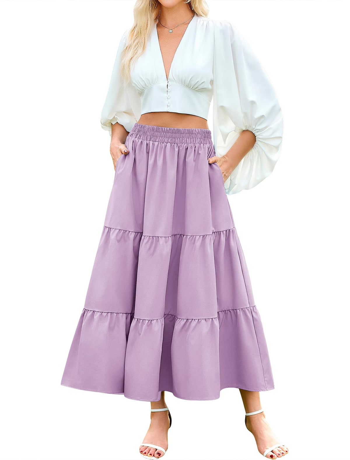 Arolina Maxi Skirts for Women Summer Boho Flowy Tiered Long Beach Skirt