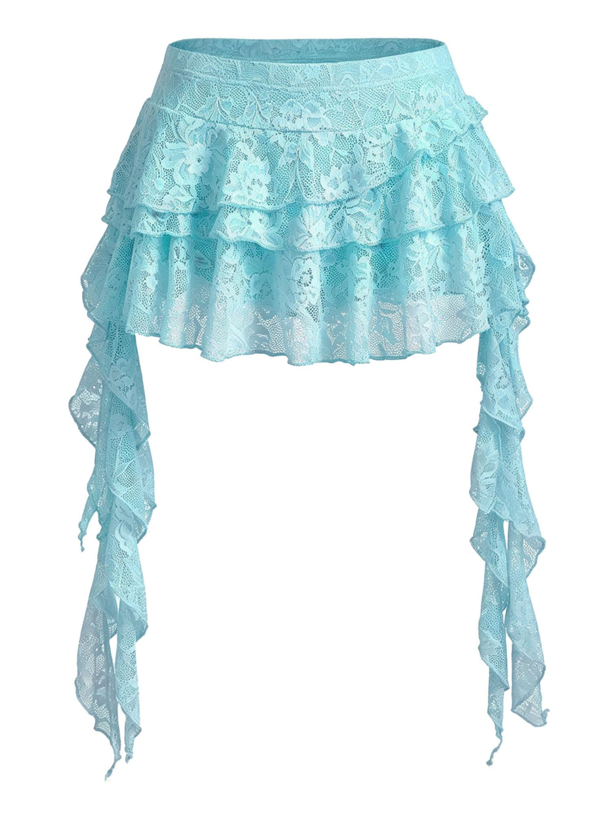 Women's Y2K Mini Skirt Ruffle Lace Mesh Asymmetrical Flowy Short Skort