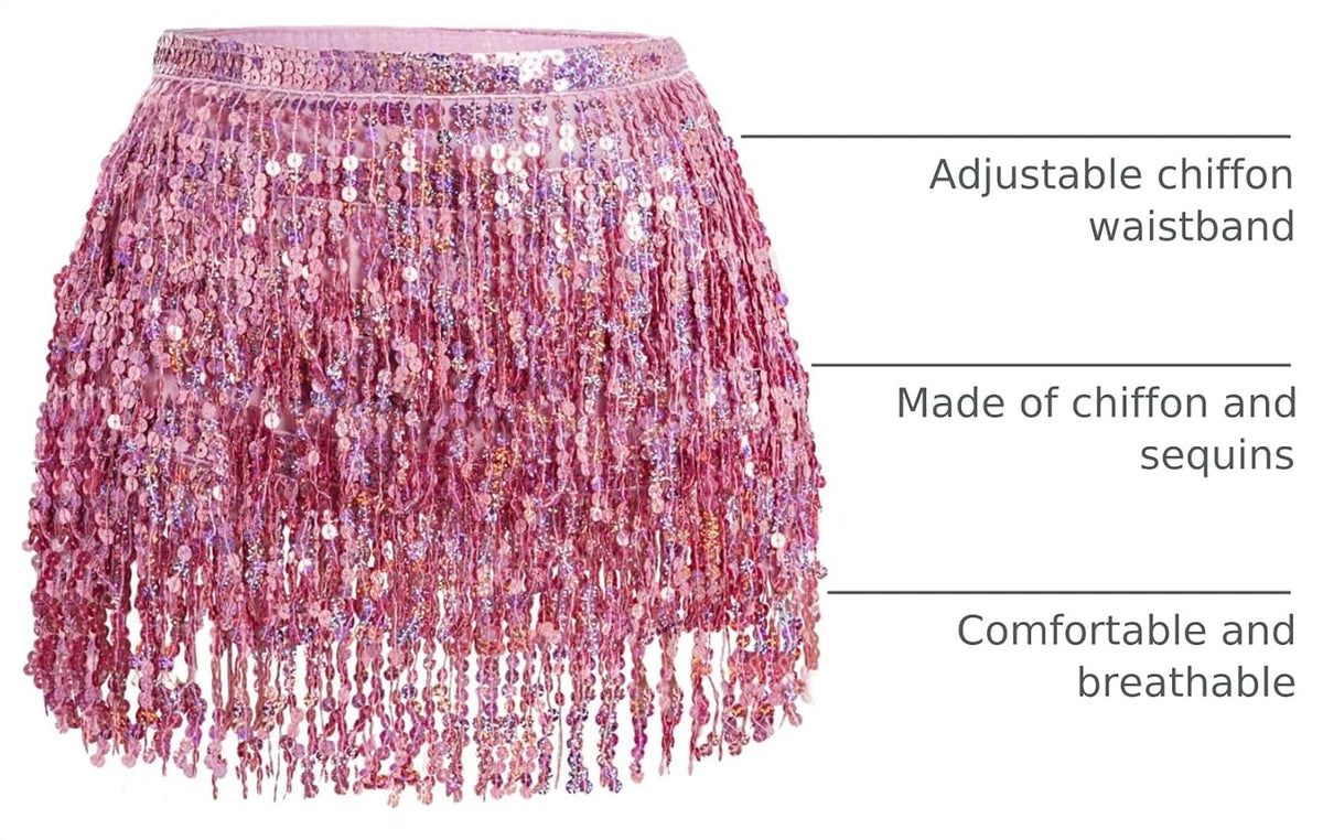 Belly Dance Hip Scarf Sequin Tassel Skirt Wrap Sparkly Rave Costume for Women