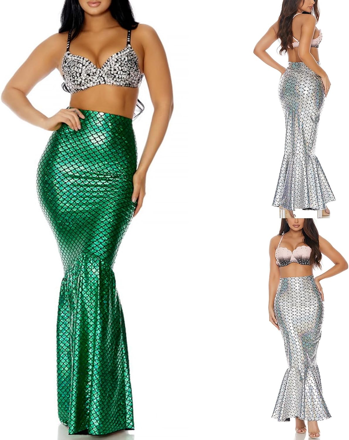 Women's Halloween Mermaid Costume Skirt Sexy High Waisted Fish Tail Skirt Cosplay Fancy Sequins Fishtail Long Skirt