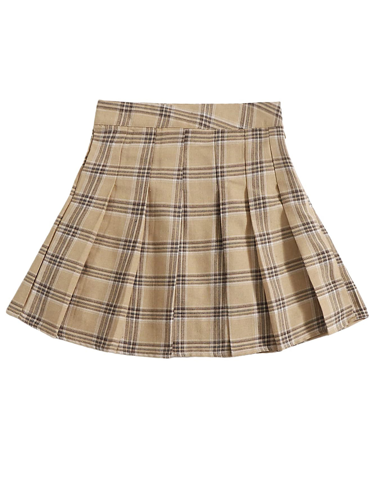 WDIRARA Women's Plaid High Waist Pleated Skater A Line Uniform Mini Skirt
