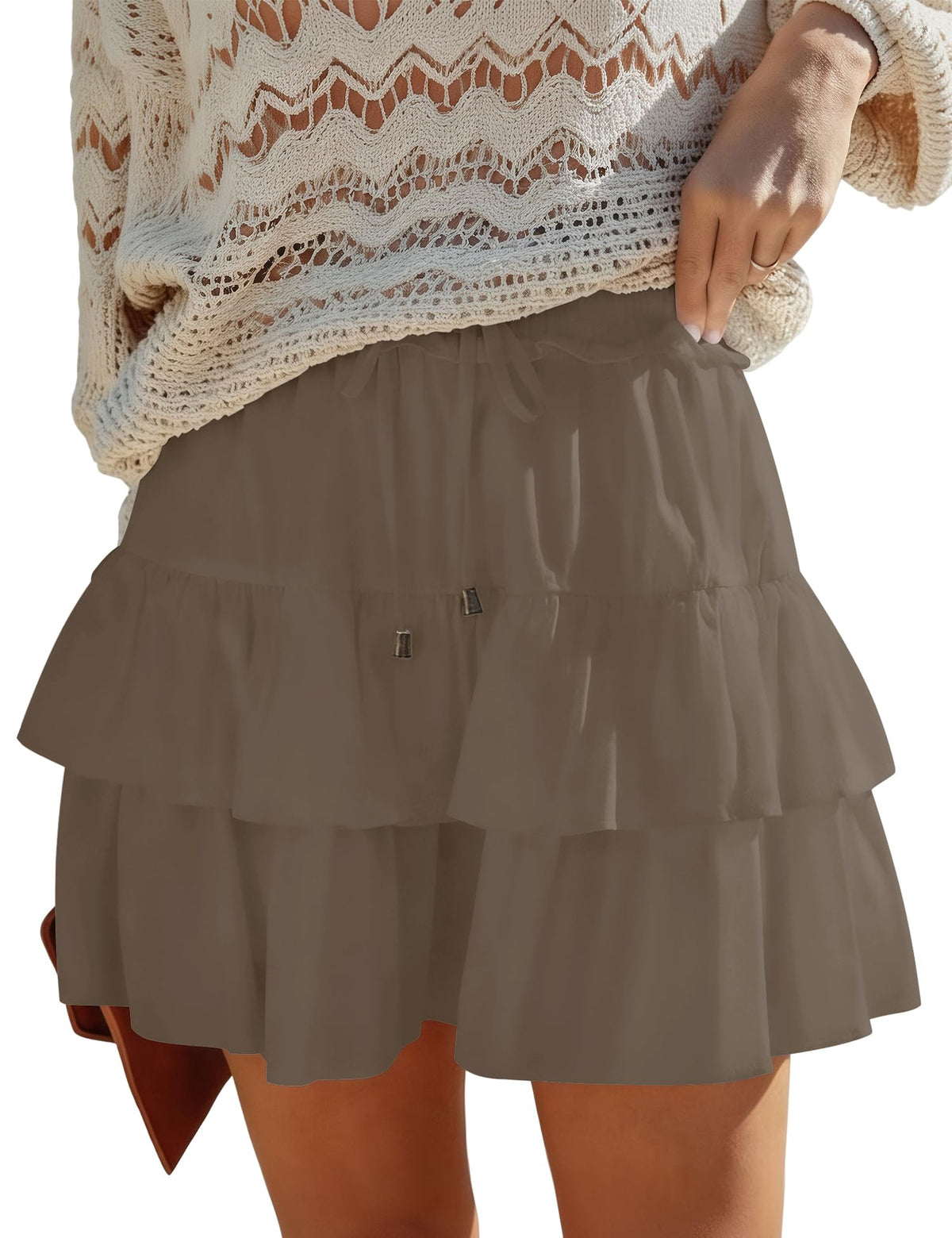 LOMON Flowy Skorts for Women Boho Ruffled High Waist Mini Tiered Skirts