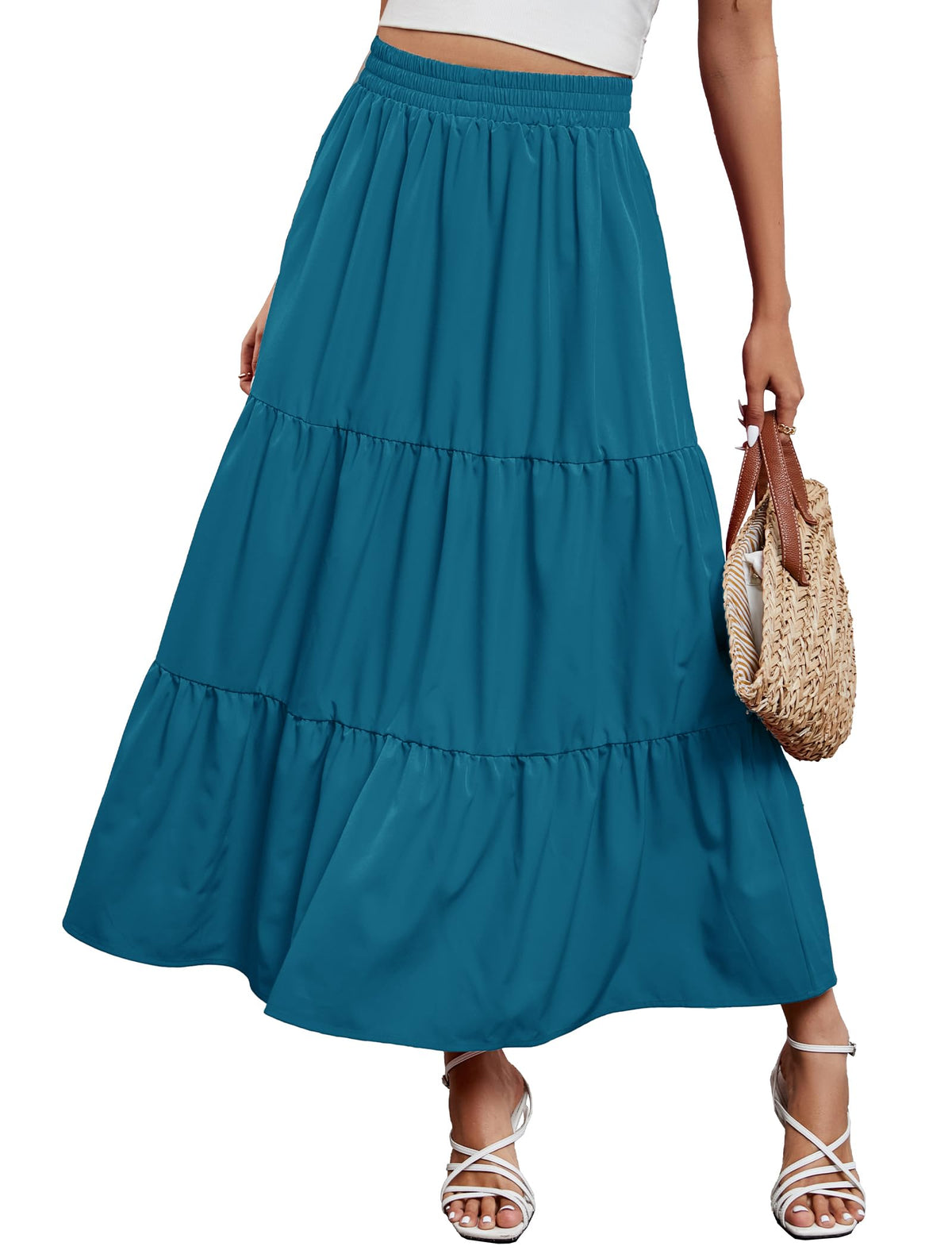 Arolina Maxi Skirts for Women Summer Boho Flowy Tiered Long Beach Skirt