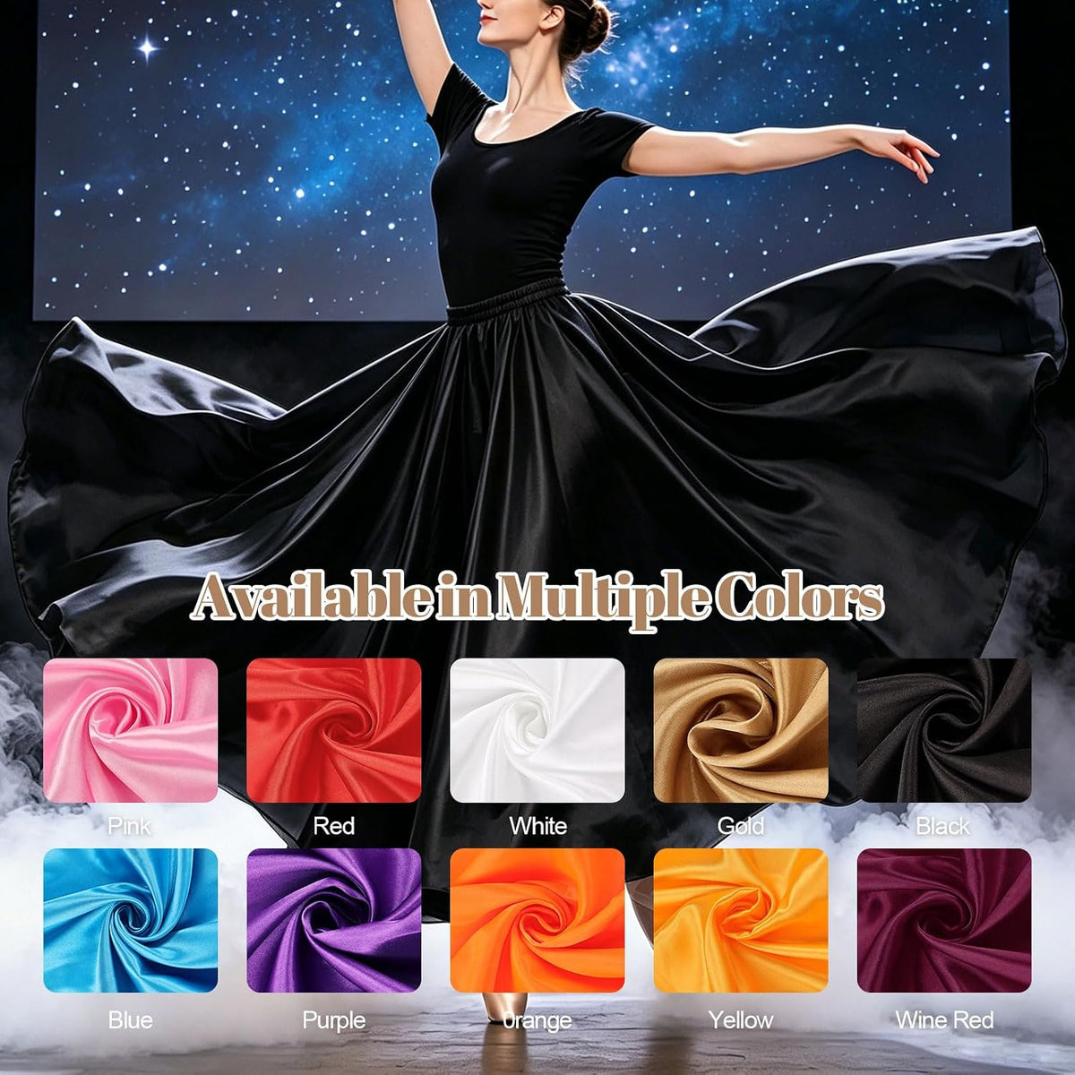 Womens Satin Long Maxi Dance Skirt with 360 & 540 Degrees for Performance Daily Wear