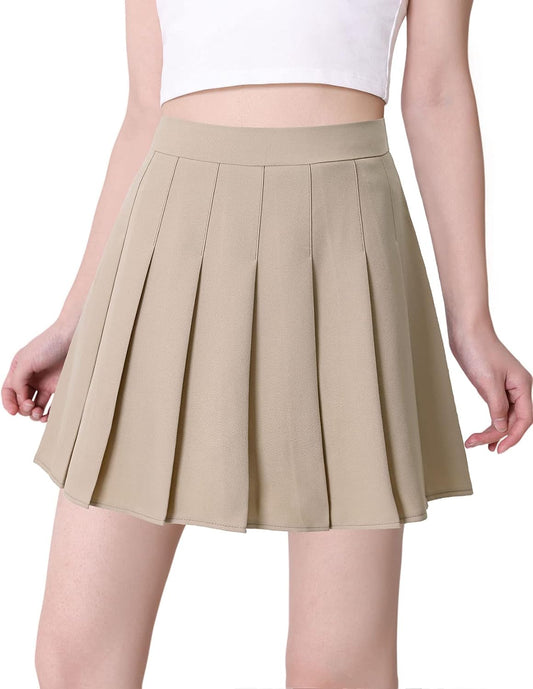 Hoerev Women Girls Short High Waist Pleated Skater Tennis Skirt