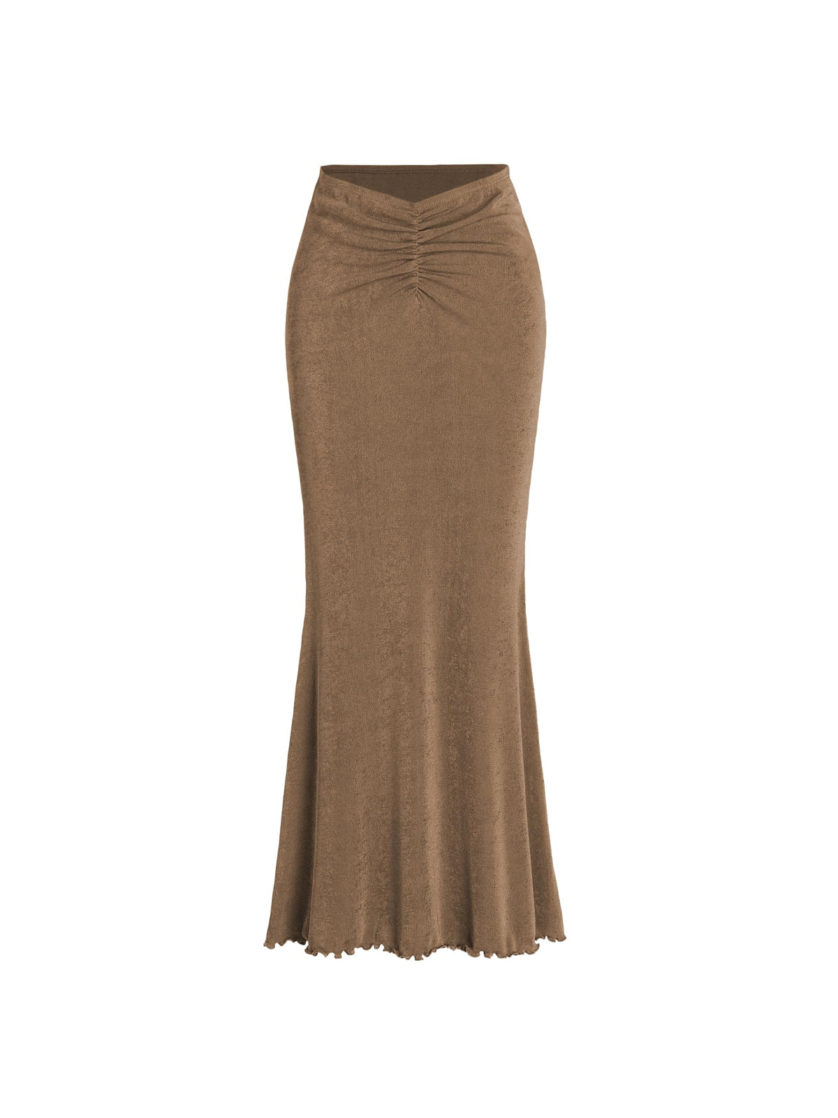 CIDER High Waist Skirts for Women Mermaid Skirt Fishtail Ruched Bodycon Long Maxi Skirt Lettuce Trim Stretchy