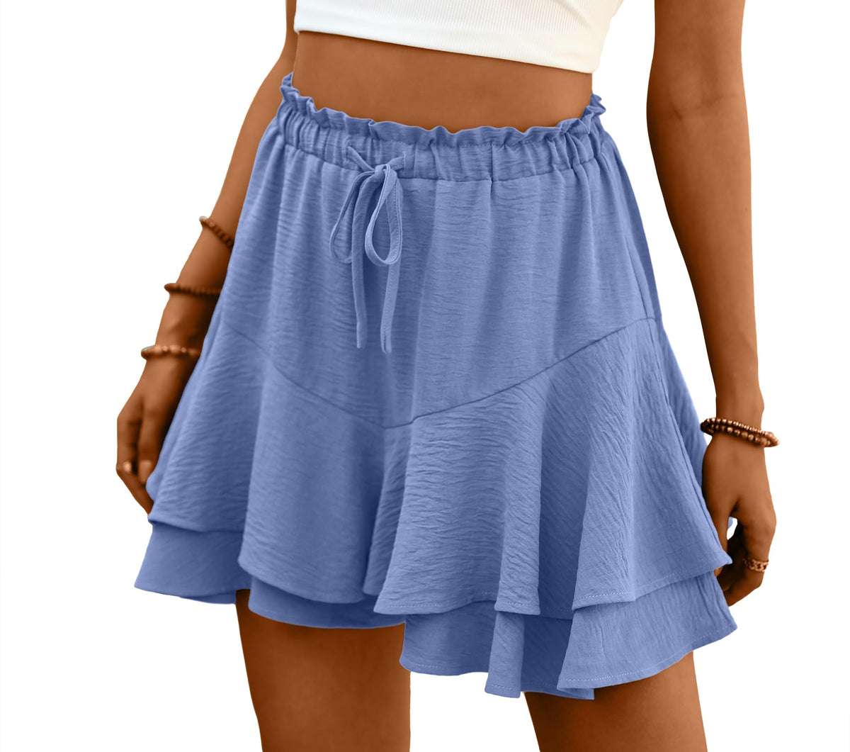 Lepunuo Flowy Shorts for Women Boho Ruffle Tiered Skorts Summer Skorts