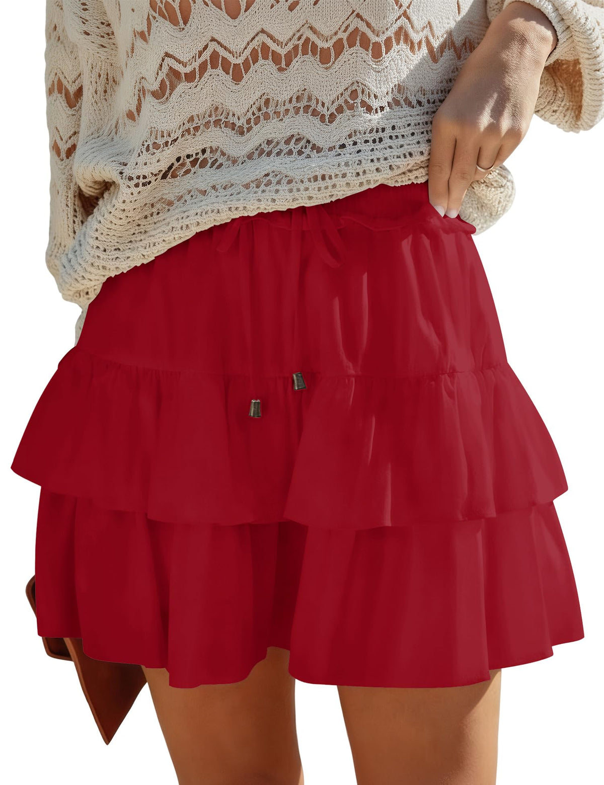 LOMON Flowy Skorts for Women Boho Ruffled High Waist Mini Tiered Skirts