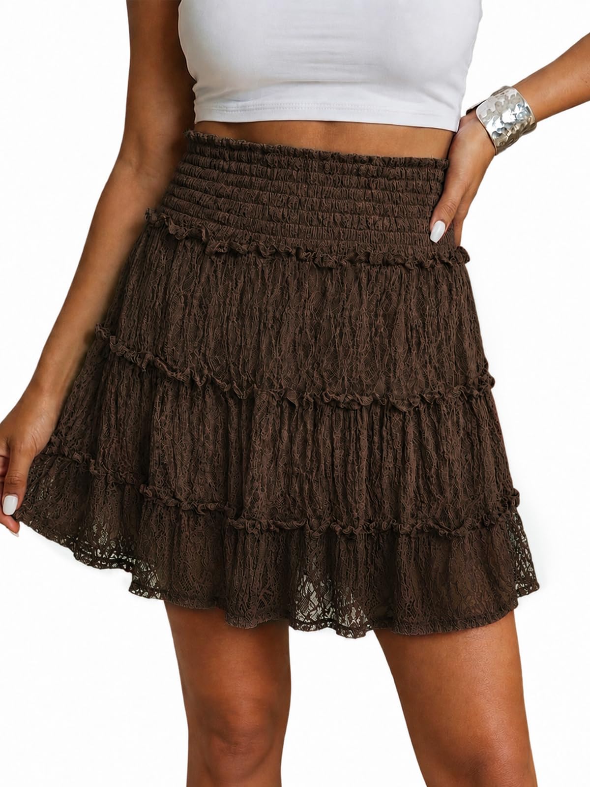 Womens Lace Mini Skirt Skort High Waisted Flowy Skirts with Shorts
