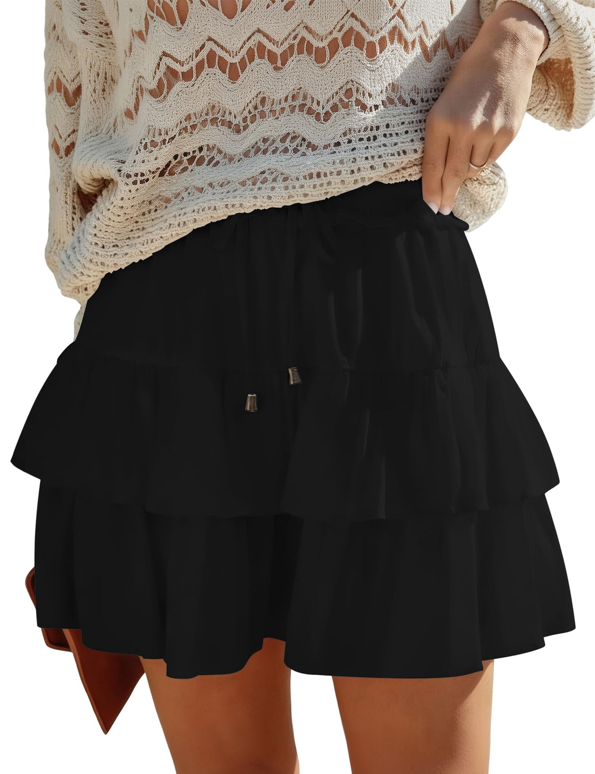 LOMON Flowy Skorts for Women Boho Ruffled High Waist Mini Tiered Skirts