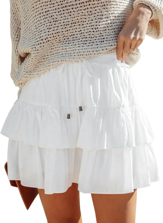 Aoudery Flowy Shorts for Women Boho Ruffled Tiered Skorts Casual High Waist Mini Skirts Tennis Golf Comfy Shorts 2026