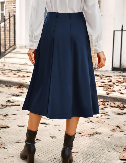 Kate Kasin Women's Midi A Line High Waisted Flowy Skirts with Pockets