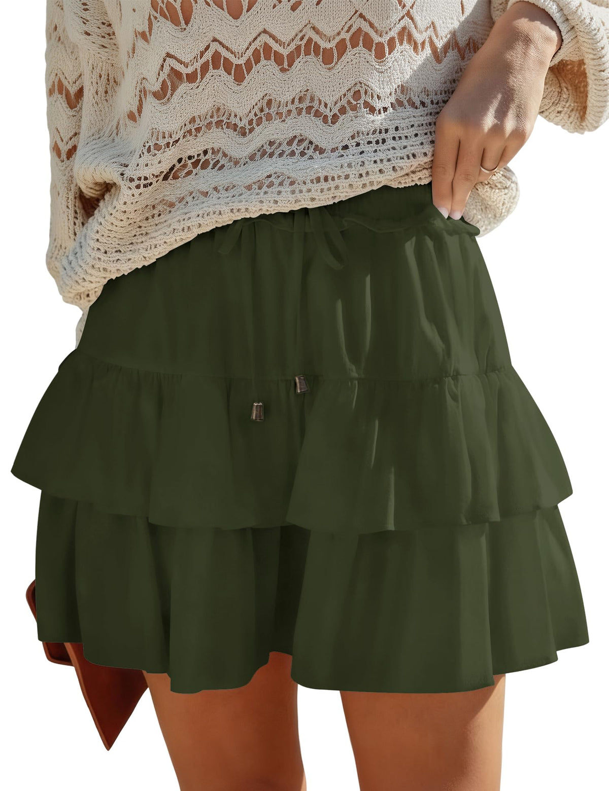 LOMON Flowy Skorts for Women Boho Ruffled High Waist Mini Tiered Skirts