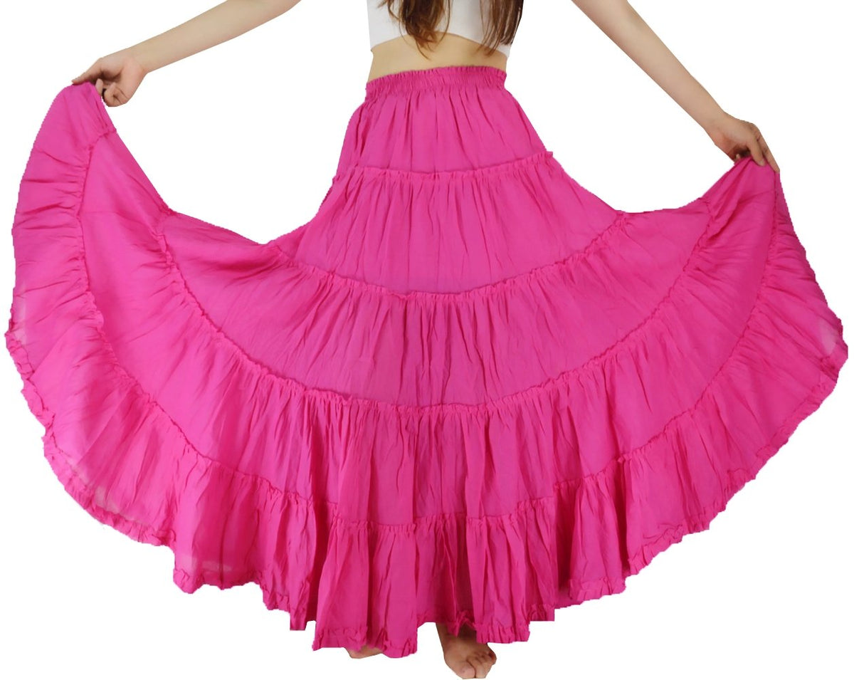 Women's Maxi Skirt Boho Pleated Cotton 5 Tiered Long A-Line Dance Skirts