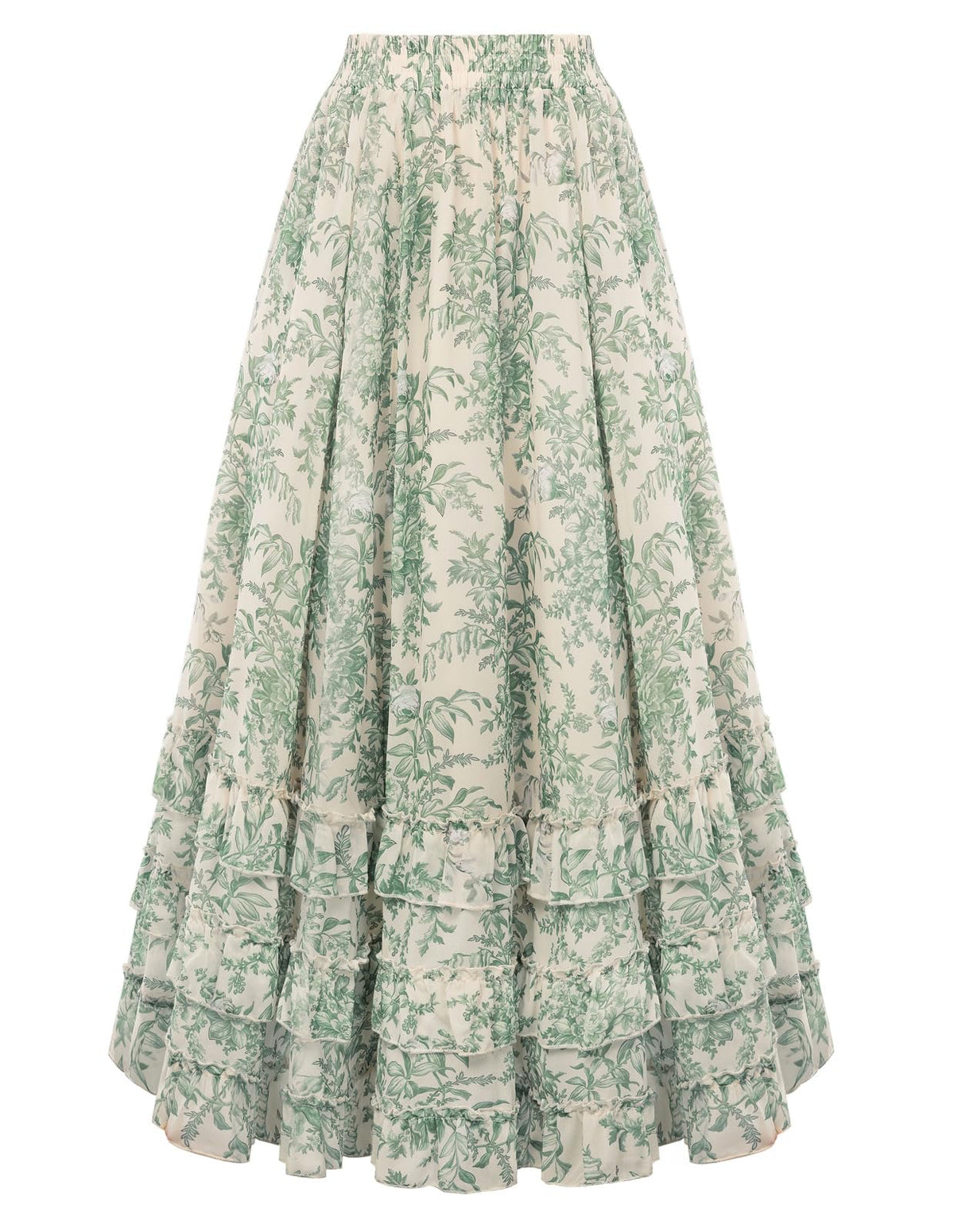 Scarlet Darkness Maxi Skirts for Women Floral Chiffon Ruffle Long Skirt