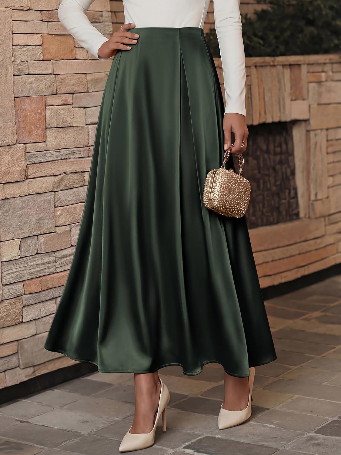 BTFBM Satin Maxi Skirts for Women Fall 2026