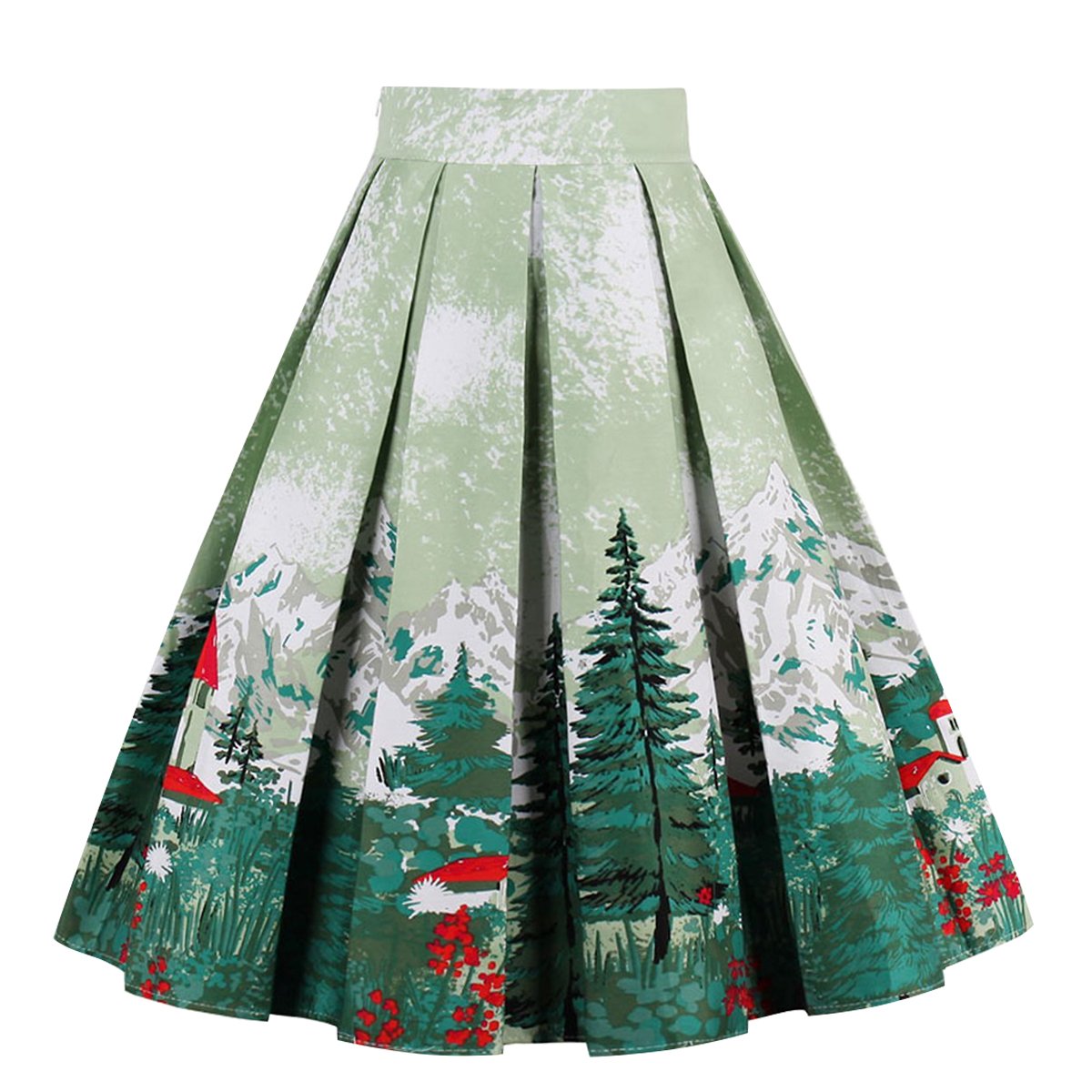 Girstunm Womens Pleated Vintage A line Midi Skirt