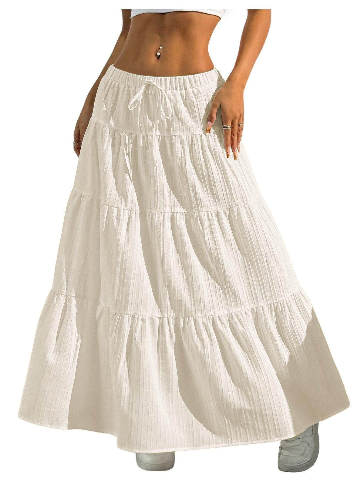 Verdusa Women's Boho Flowy Ruffle Long Maxi Skirt Summer Beach Outfits