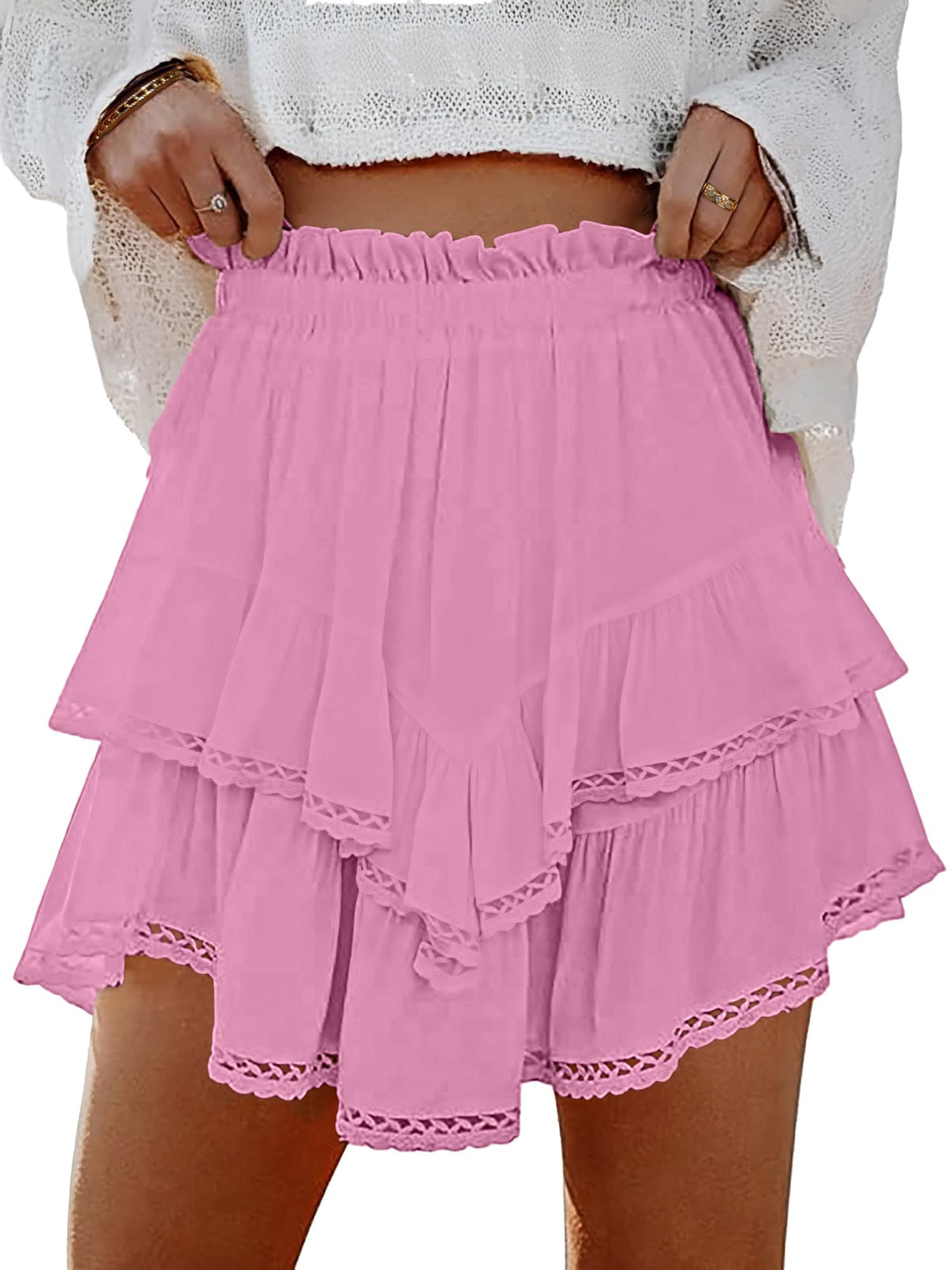 Lepunuo Boho Shorts for Women High Waisted Ruffle Tiered Flowy Skirts with Shorts Underneath Western Skorts